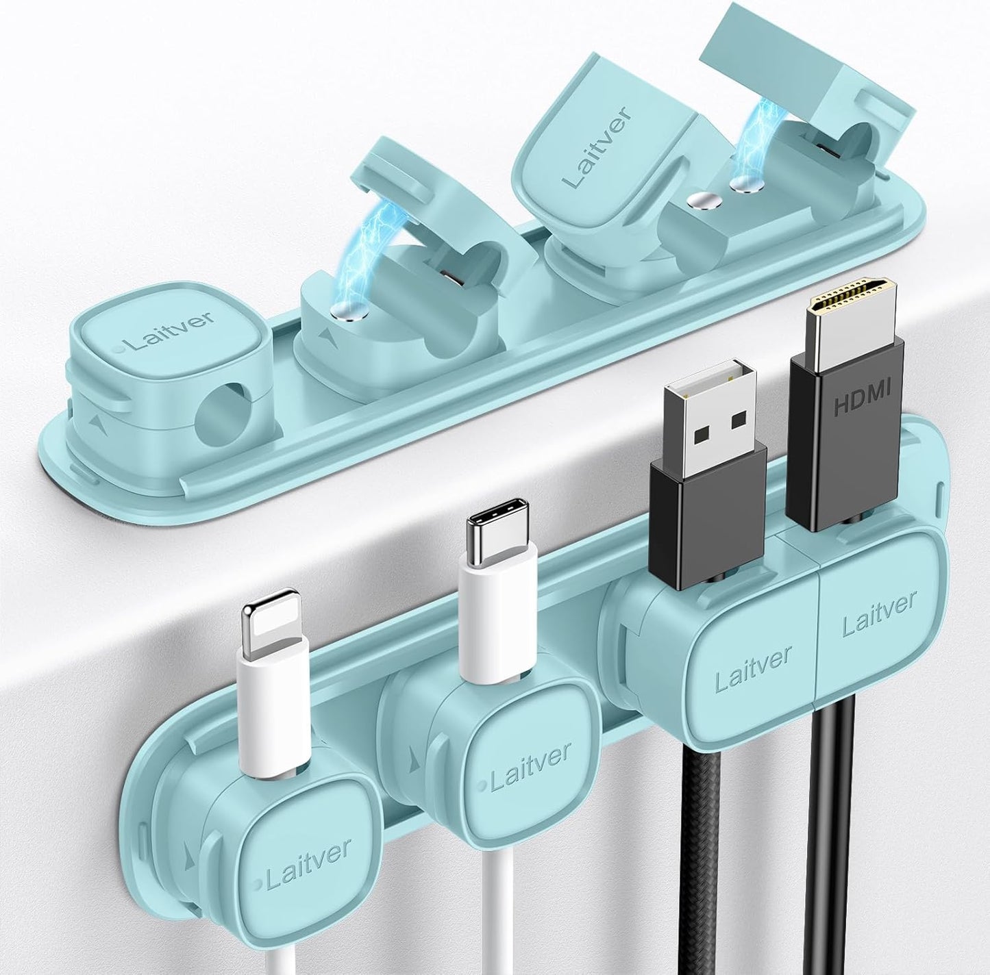 6 Pack Magnetic Cable Clips [1s Open/Lock], Laitver Cord Organizer Holder Strong Adhesive Desk Cable Management- Organize Charging Cords Neatly for Home, Office, Car,Desk, Nightstand