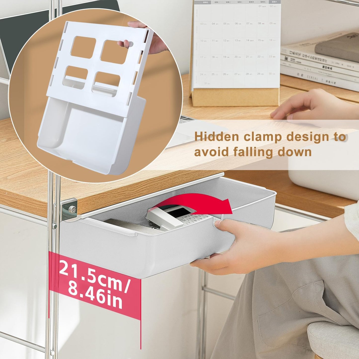 FRETONBA Large Under Desk Drawer Slide Out Organizer, Self-Adhesive Hidden Under Table Storage Drawer, Desk Drawer Attachment for Home Office Kitchen, White