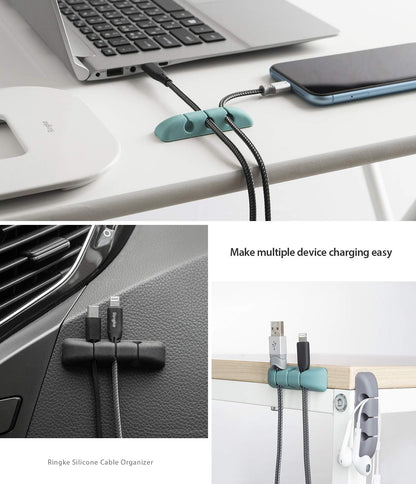 Ringke Silicone Cable Organizer for Cable Management, Durable Flexible Cord Organizer, Powerful Adhesive Cable Clips - 4 Pack