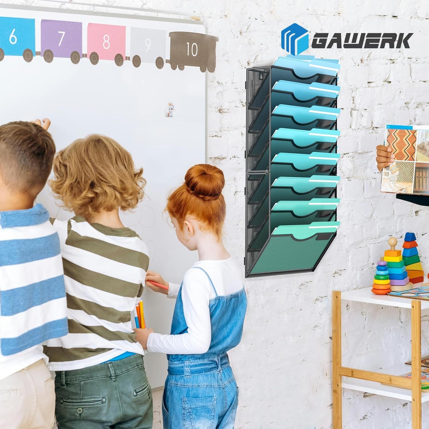 Gawerk 5 Tier Hanging Wall File Organizer, Mesh Mail Paper Orgnization Hanging File Folder Holder for Home Office, Black