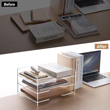 SANRUI Paper Organizer for Desk,Acrylic Stackable Letter Tray, Clear Desk Organizer, Paper Sorter for Office,Home or School,2-Pack