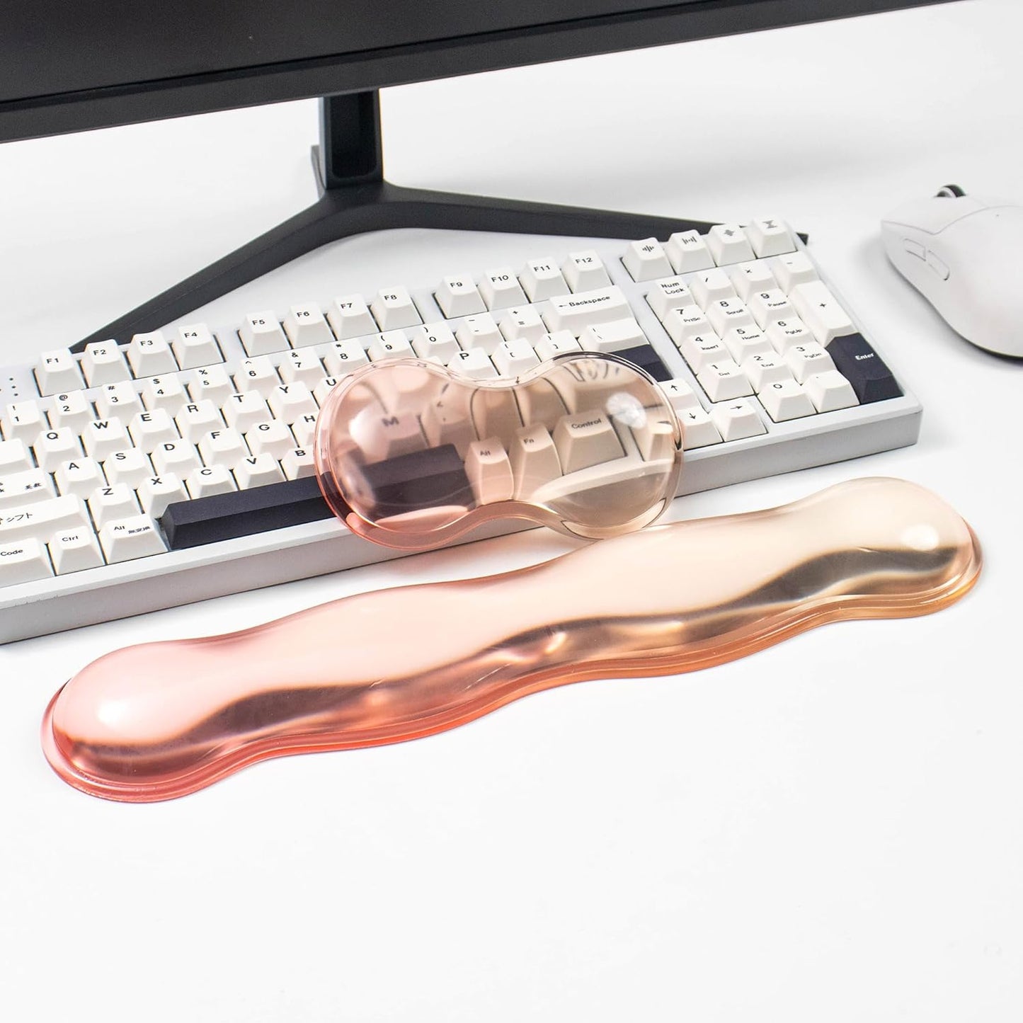 Ergonomic Gel Keyboard and Mouse Wrist Rest Set – Clear Wrist Rest for Computer Keyboard 60%/68%/75%, Comfort & Support for Typing and Gaming (Grey Purple)