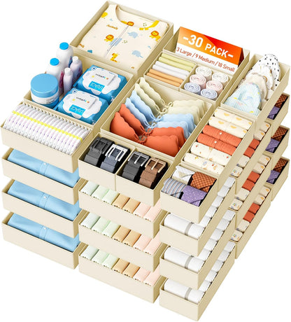 DIMJ Drawer Organizer Clothes - 20 Pack Closet Drawer Organizer Bins for Baby Clothes Storage, Fabric Dresser Organizer for Nursery Bedroom, Foldable Small Drawer Dividers for Underwear Socks