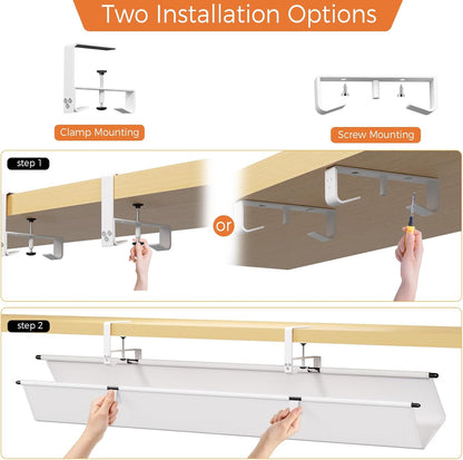 Under Desk Cable Management Tray - 36" Cord Organizer for Desk No Drill, Fabric Under Table Wire Organizer with 16X Cable Ties Hide for Office/Home, Cord Hider Fits Adapters & Sockets, White