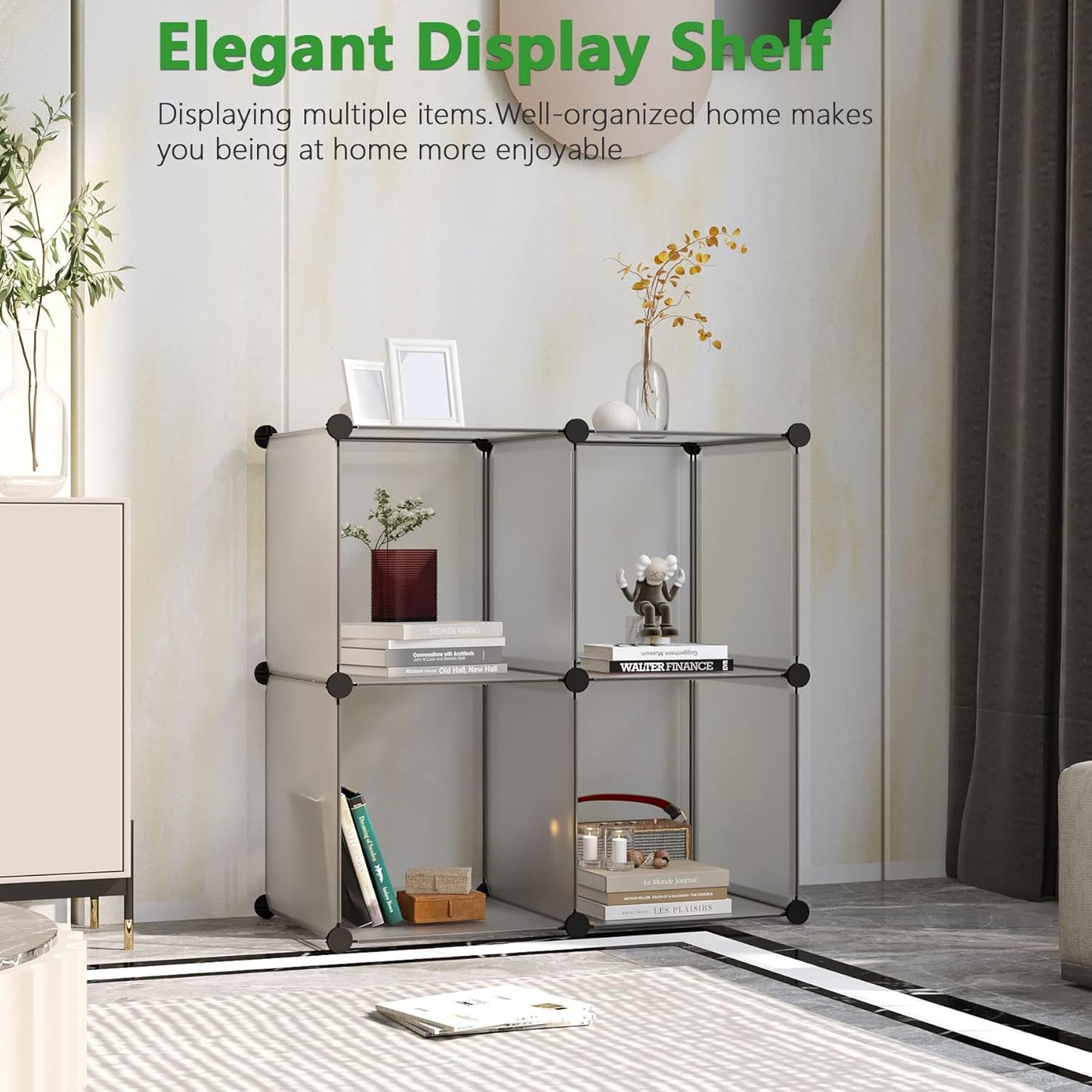 C&AHOME Cube Storage Organizer, 4-Cube Shelves Units, Closet Cabinet, DIY Plastic Modular Book Shelf Ideal for Bedroom, Living Room, Office, 24.8" L x 12.4" W x 24.8" H Milky UPCS04M