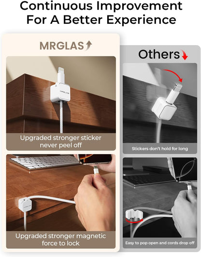 10Pack 2026 Upgraded Cord Organizer Magnetic Cable Clips [1s Lock] MRGLAS Cable Holder Office Desk Accessories with 4 Extra Strong Adhesive Pads, Wire Keeper for Nightstand Desktop Wall Car