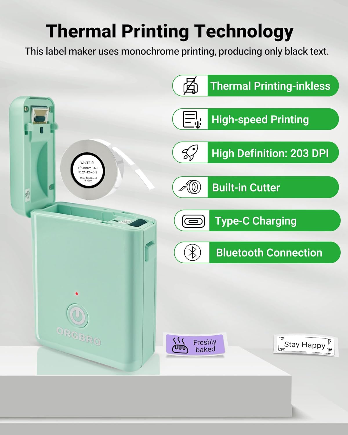 ORGBRO Label Maker Machine with Tape, X1 Portable Bluetooth Mini Label Printer, Support Pre-Cut & Continuous Label, Wireless Small Label Makers with Versatile App for School Home Office Organization