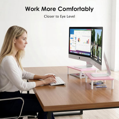 OPNICE Desk Organizers and Accessories, Adjustable Computer Monitor Stand Riser, Laptop Stand for Desk, Office Desk Accessories & Workspace Organizers for Home Office, Black Wood