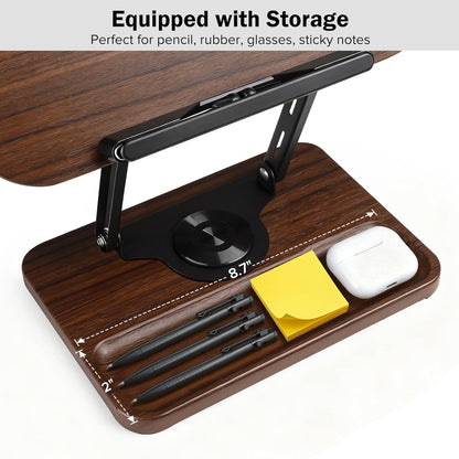 Book Stand with Light & Storage, Book Holders for Reading Hands Free, Wooden Cookbook Stand with Adjustable Height & 360 °Angle for Recipe,Magazine,Laptop,Tablet, Bible