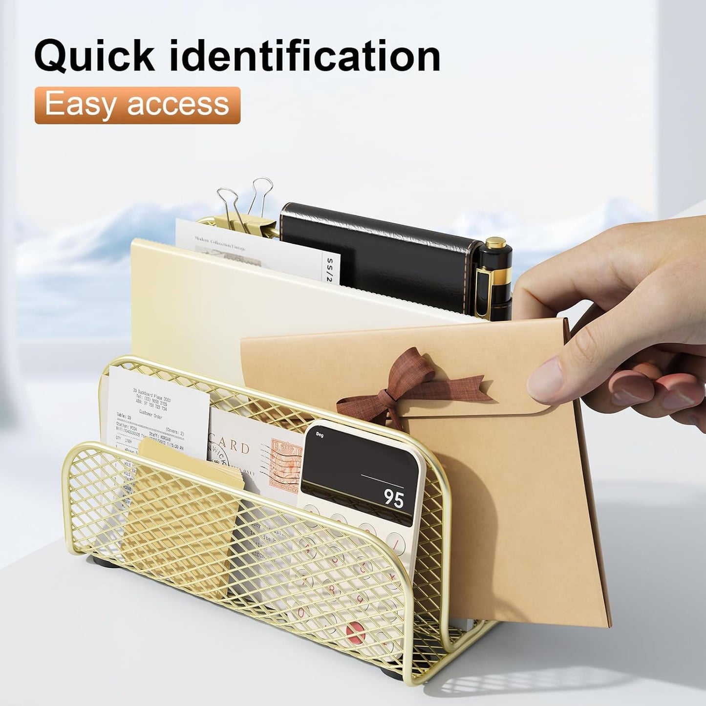 gianotter Mail Organizer Countertop, Metal File Holder with 3-Slot, Rose Gold Desk Accessories & Workspace Organizers (Rose Gold)
