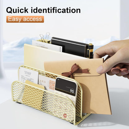 gianotter Mail Organizer Countertop, Metal File Holder with 3-Slot, Rose Gold Desk Accessories & Workspace Organizers (Rose Gold)