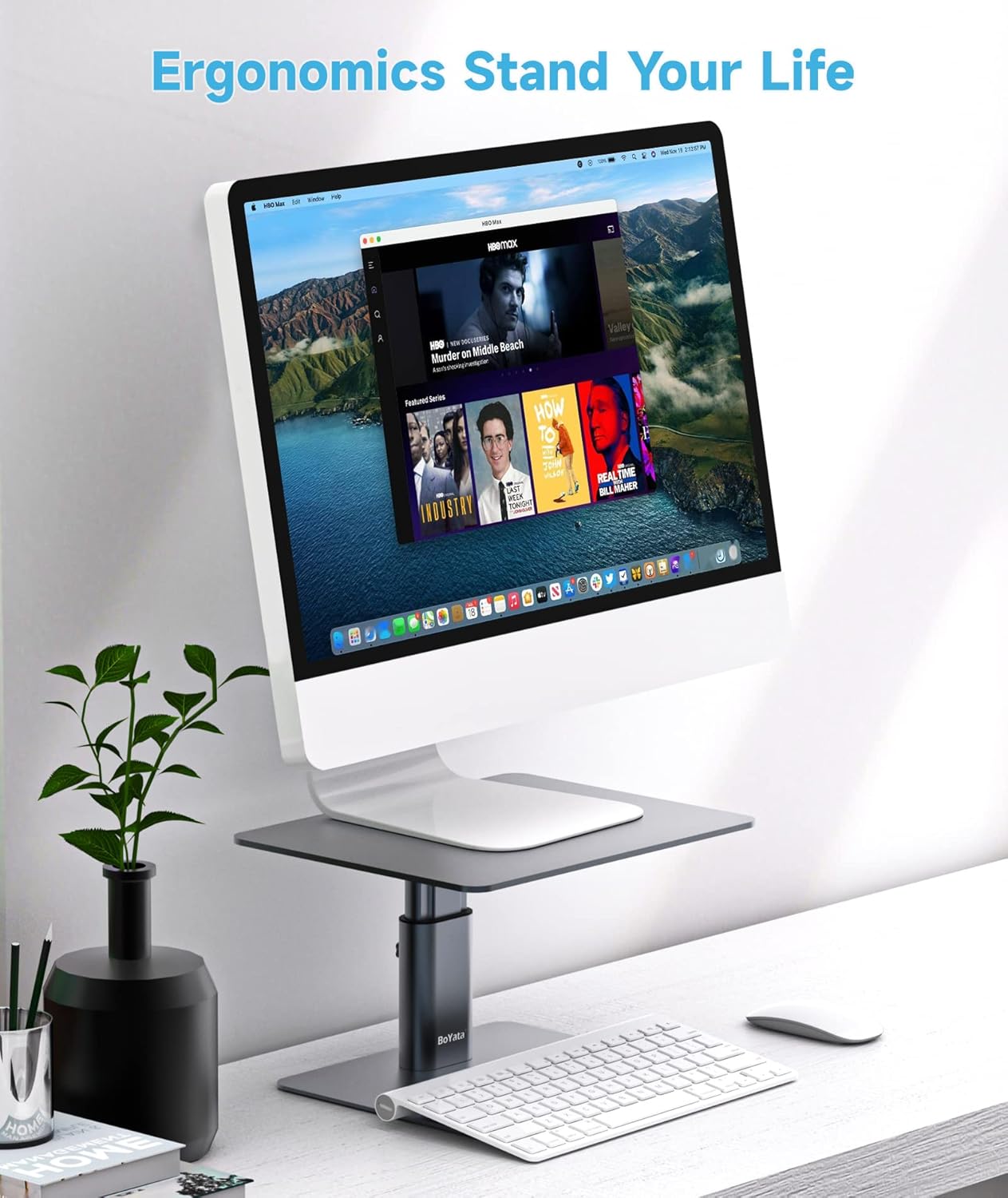 BoYata Monitor Stand, Adjustable Monitor Riser Metal Computer Stand Compatible with TV, PC, Laptop, Computer, iMac, and All Screen Display-Black