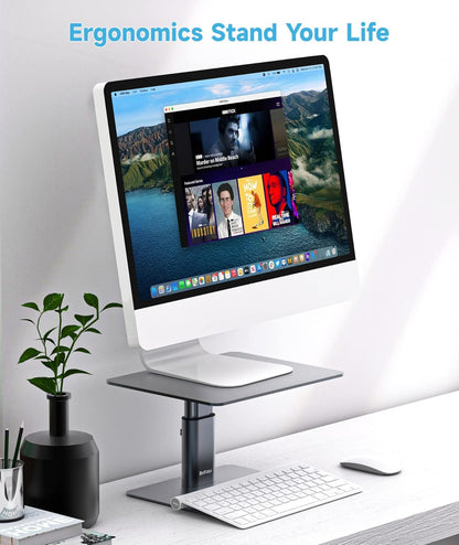 BoYata Monitor Stand, Adjustable Monitor Riser Metal Computer Stand Compatible with TV, PC, Laptop, Computer, iMac, and All Screen Display-Black