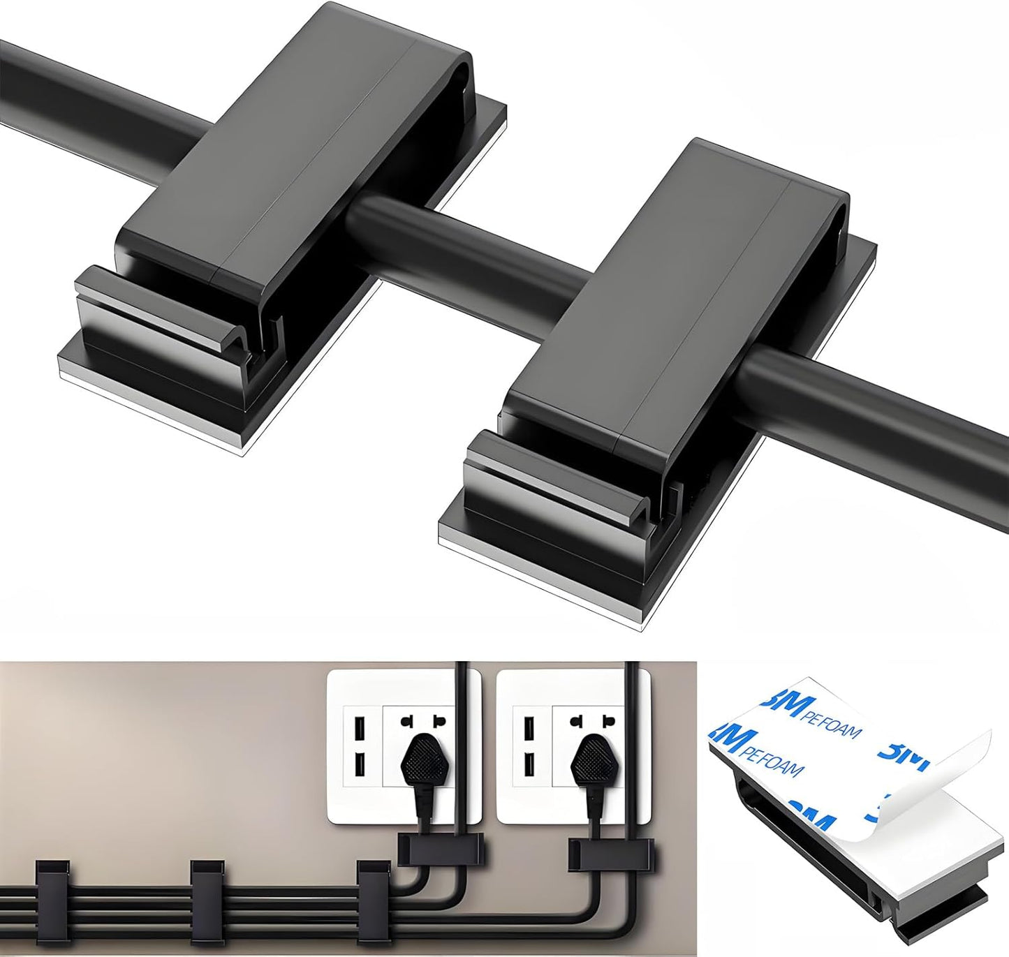 for Desk Under Table Wire Management Adhesive Cable Clips 49Pcs(Black).Used for Computer pc,tv,ethernet Wires Cable Management on Large Cable Hooks Organizer Clips (Black, Large：29PCS)