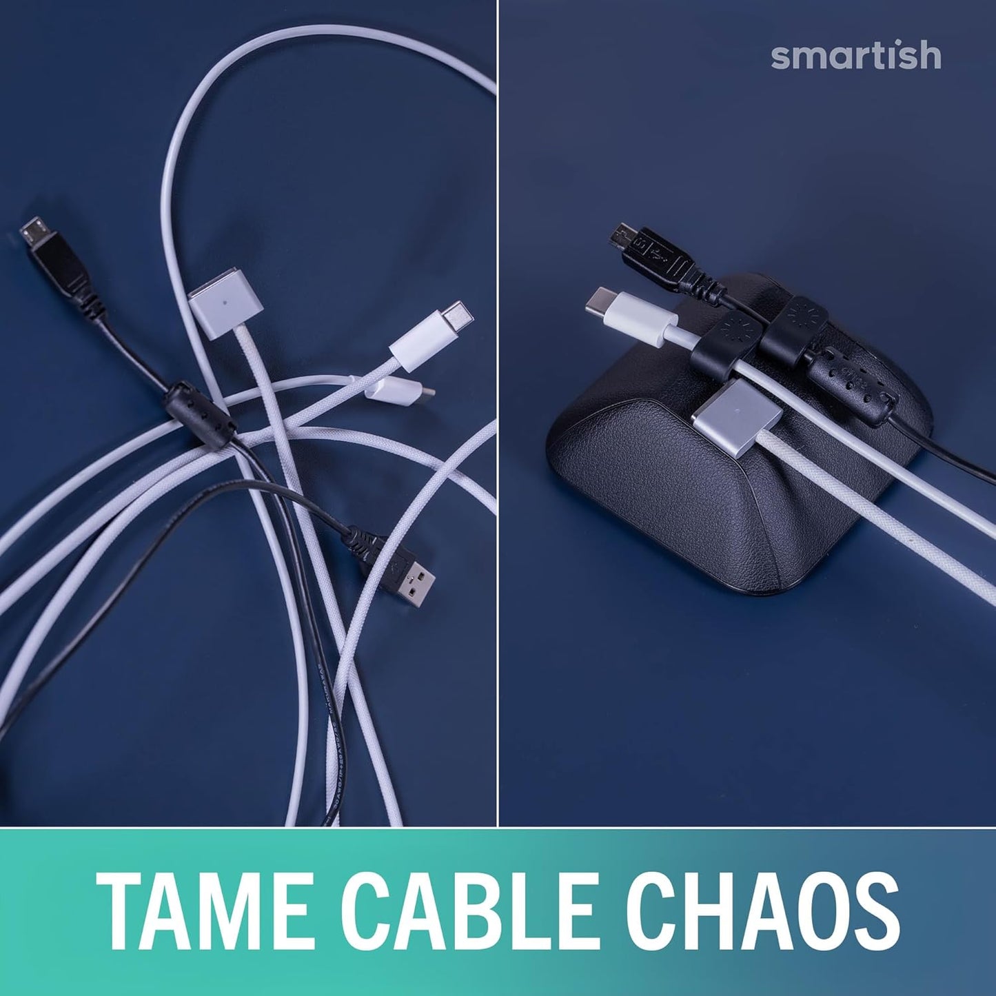 Smartish® Magnetic Cord Holder - Cable Wrangler Organizer with Magnet Clips for Charger Management on Desktop, Nightstand for USB-C + Lightning - Lightly Toasted Beige