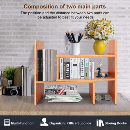 Sorfity Adjustable Desktop Bookshelf, Desk Organizer Display Shelf Counter Top Bookcase Free Style Display Shelf Rack Office Supplies Storage Shelf Book Multipurpose Bookshelf for Office Kitchen