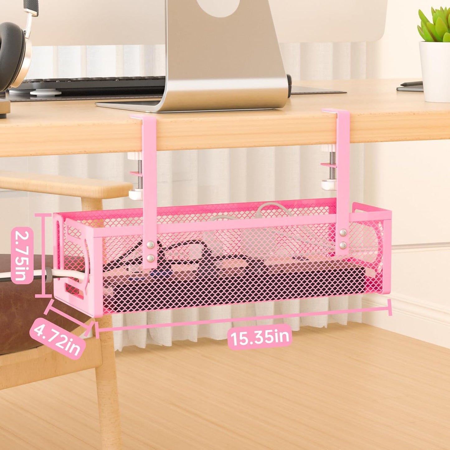Under Desk Cable Management Tray, 15.7'' No Drill Steel Desk Cable Organizers, Wire Management Tray Cable Management Rack (1 Pack-Black)