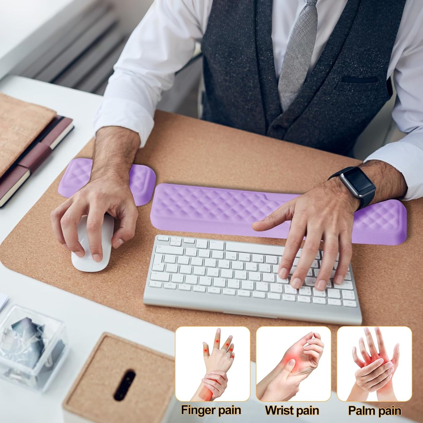 Keyboard Wrist Rest Mouse Wrist Support, Memory Foam Wrist Rest Pad for Computer Laptop, Ergonomic Wrist Cushion Support for Typing Pain Relief, Gaming Home Office, Pink
