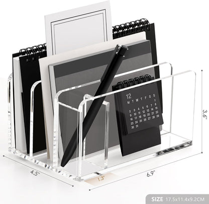 SANRUI Acrylic Mail Sorter Desktop Organizer Holder, 2 Compartments Clear Small File Script Letter Office Document Storage for Desk Bill Filling Envelope Holder Office, Home, School Desk Organization