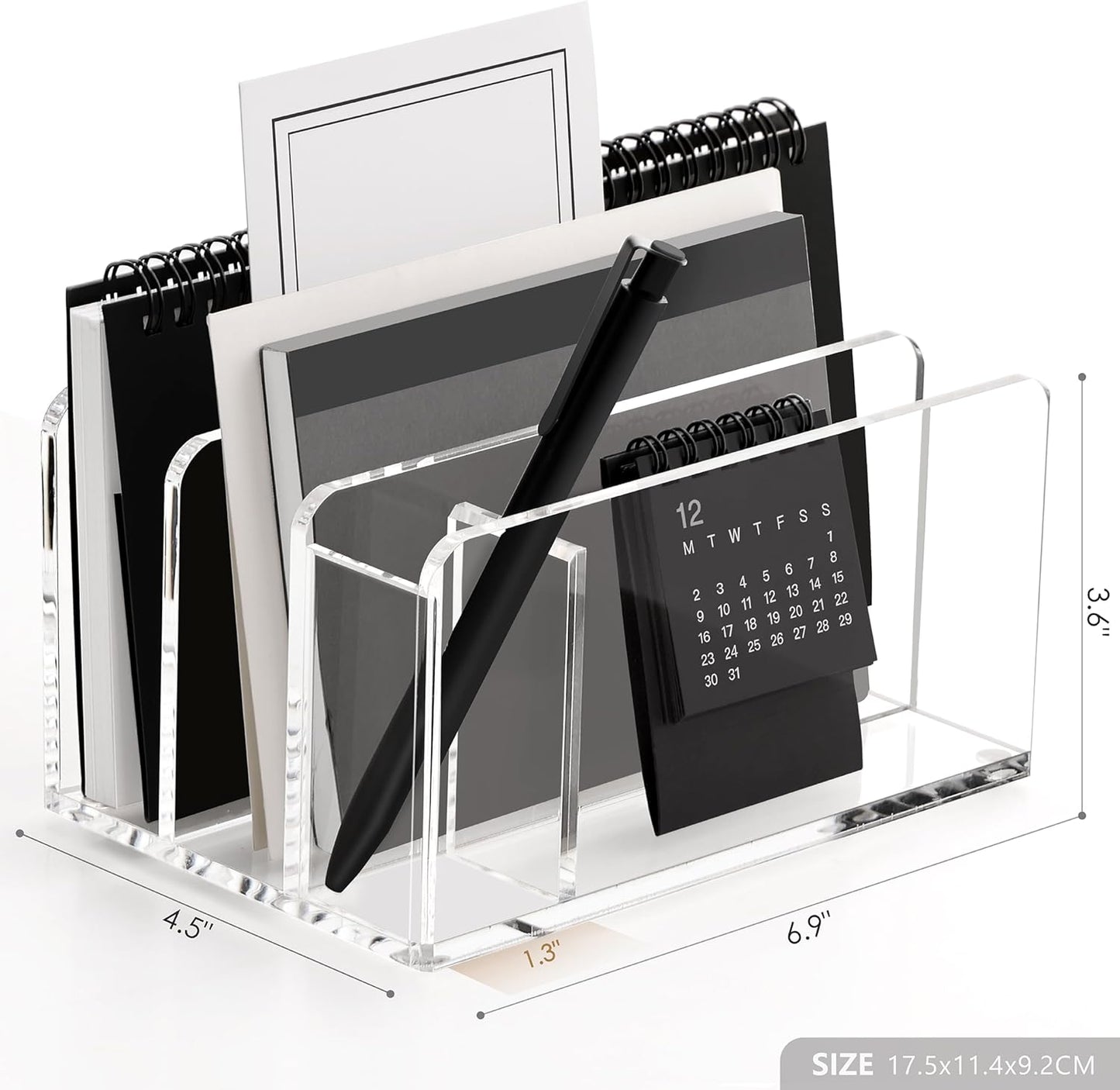 SANRUI 5 Compartments Acrylic Mail Sorter Holder, Clear Document Magazine Envelope File Rack, Vertical Letter Sorter & Multifunction Desk Organizer for Bills, Documents, Notebooks