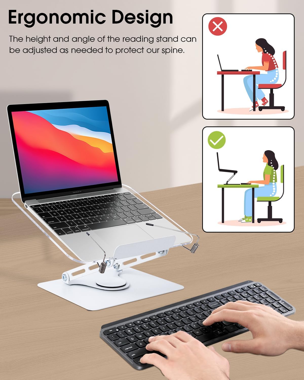 Honagu Book Stand for Reading, Adjustable Book Holder with 360 Degree Rotating Base & Page Clips, Hands Free Foldable Desktop Cookbook Stand for Sheet Music, Laptop, Recipe, Textbook (Acrylic)