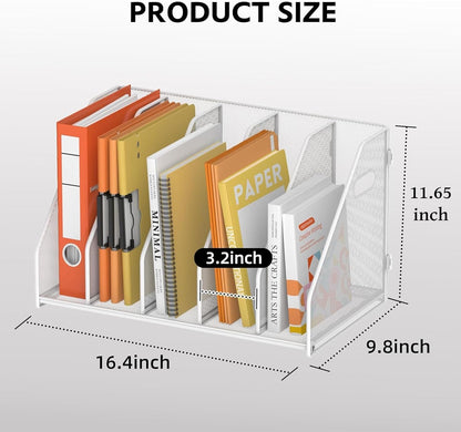 SUPEASY Binder Organizer, Magazine File Holder with 5 Vertical Compartments Rack, Metal Desk File Organizer & Binder Holders, Magazine Organizers for Office Desktop, Home, School, Classroom (Black)