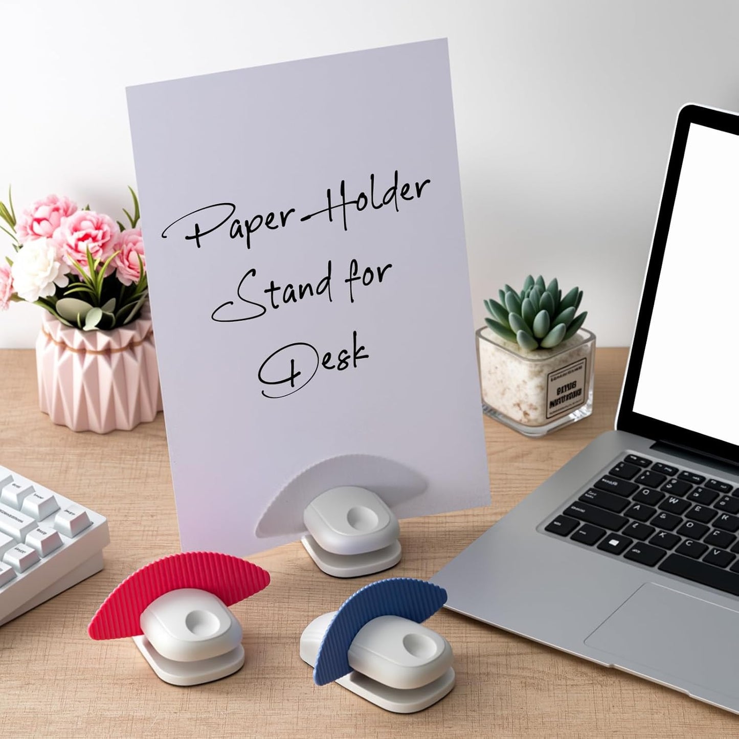 Faccito 3 Pcs Paper Holder Stand for Typing Non-Slip Mat Desktop Folder Document Holder with Anti-Slip Pads Portable Copy Stand Desktop Clamp for A4 Paper Office Reading (White,Blue,Red)