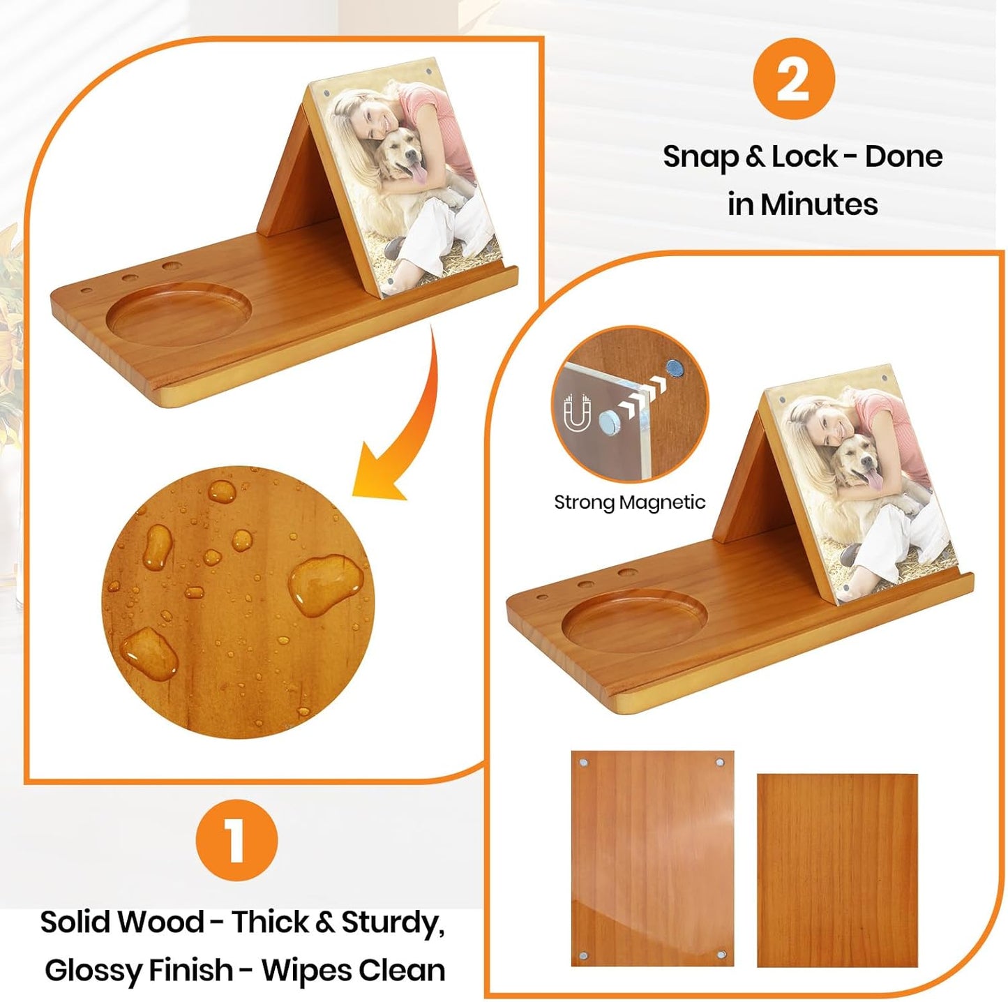 Wood Desktop Book Stand for Reading Rest Birthday and Mothers Day Gifts, Book Page Holder Thumb Bookmark,Magnet Couple Photo or Note, Book Accessories, Triangle Book Nook with Cup for Book Lovers