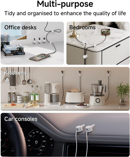 Cord Organizer Holder, 360° Rotatable Magnetic Cable Clips, Strong Adhesive Cable Management Desk Accessories, Adjustable Wire Organizer Hide Cords Neatly for Nightstand/Home/Kitchen/Office/Car