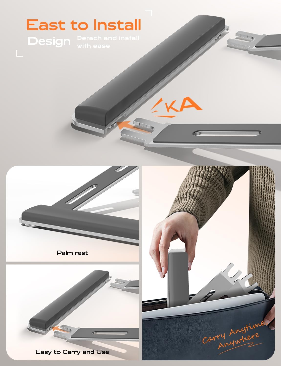 LOXP Laptop Stand for Desk, Metal Laptop Stand with Wrist Support, Ergonomic Detachable Laptop Riser, Aluminum Lectern, Computer Stand for MacBook Air Pro, HP, Dell, XPS, HP (10-17") Laptops - Black