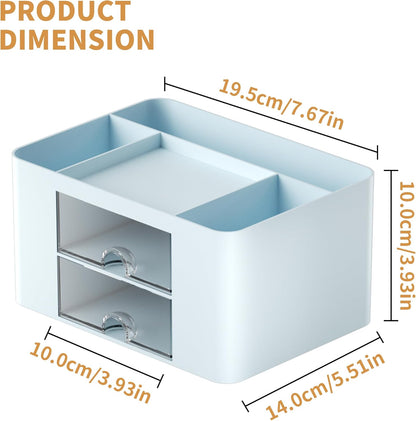 Marbrasse Pen Organizer with 2 Drawer, Multi-Functional Pencil Holder for Desk, Desk Organizers and Accessories with 5 Compartments + Drawer for Office Art Supplies (White)