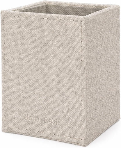 UnionBasic Square Pen Holder, Leather Pencil Cup, Desktop Caddy Stationery Organizer, Beige