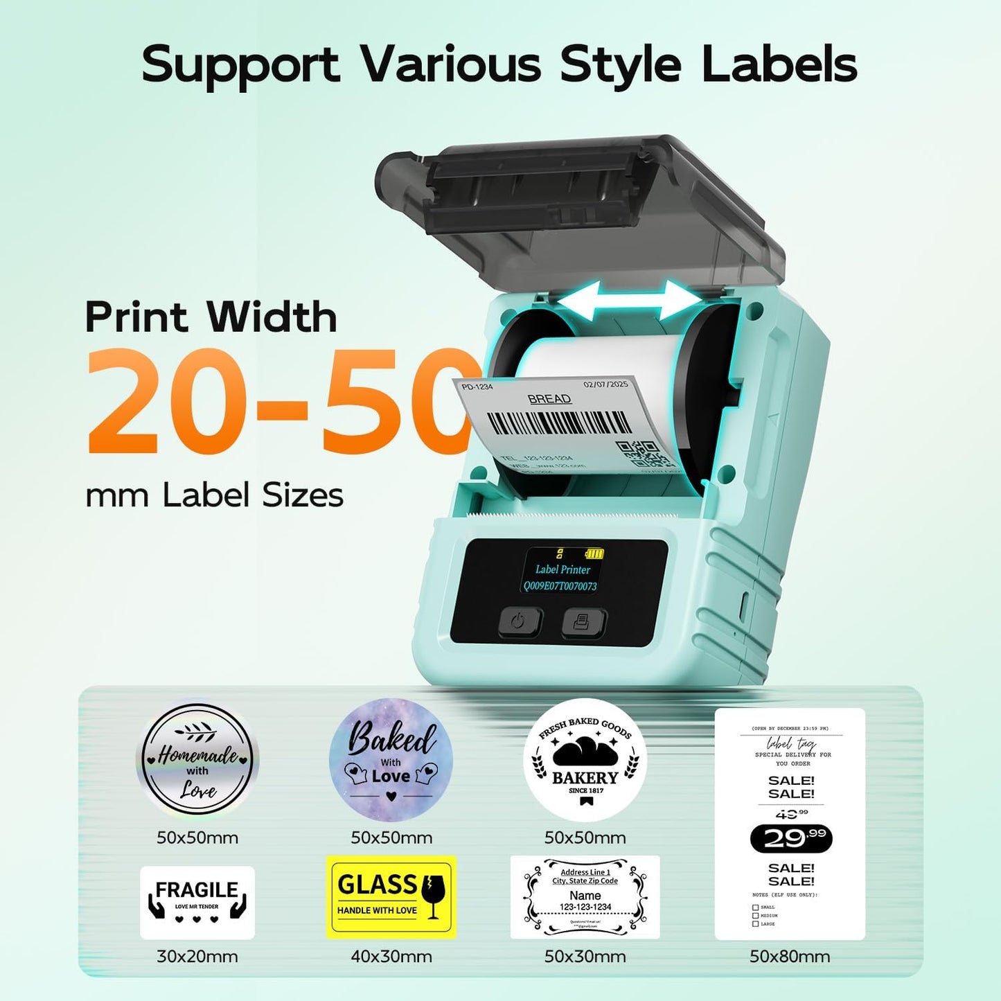 Phomemo M120 Bluetooth Label Maker - Portable Thermal Barcode Printer with App, 2" Wide Labels, Wireless Sticker Printer for Small Business,Home Office,QR Codes,Address Labels - iOS/Android Compatible