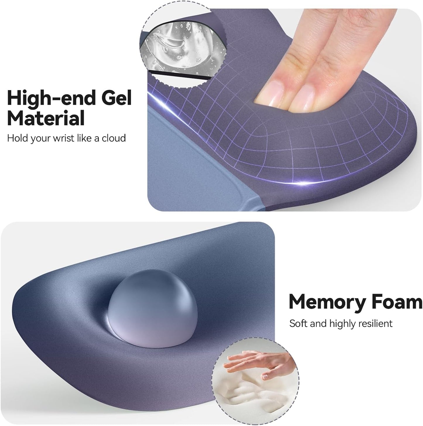 TECKNET Gel Mouse Pad with Wrist Rest, 3 in 1 Keyboard Wrist Rest for Pain Relief, Non-Slip PU Base & Easy Typing, Ergonomic Mousepad Set for Office & Home（Black）