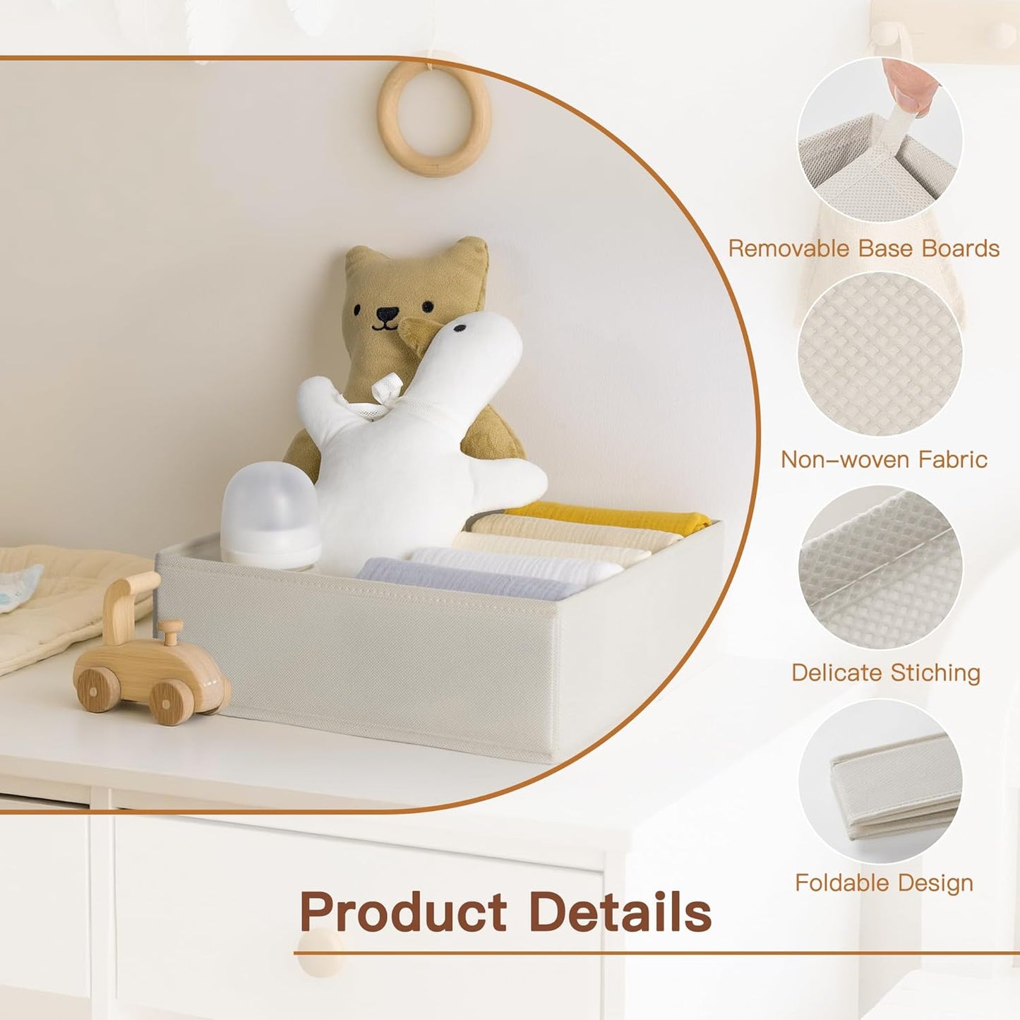 Criusia Drawer Organizer Clothes, 10 Pack Dresser Organizer for Baby Clothes, Underwear, Sock- Foldable Closet Organization and Storage Dividers Bins for Nursery, Bedroom (Beige)