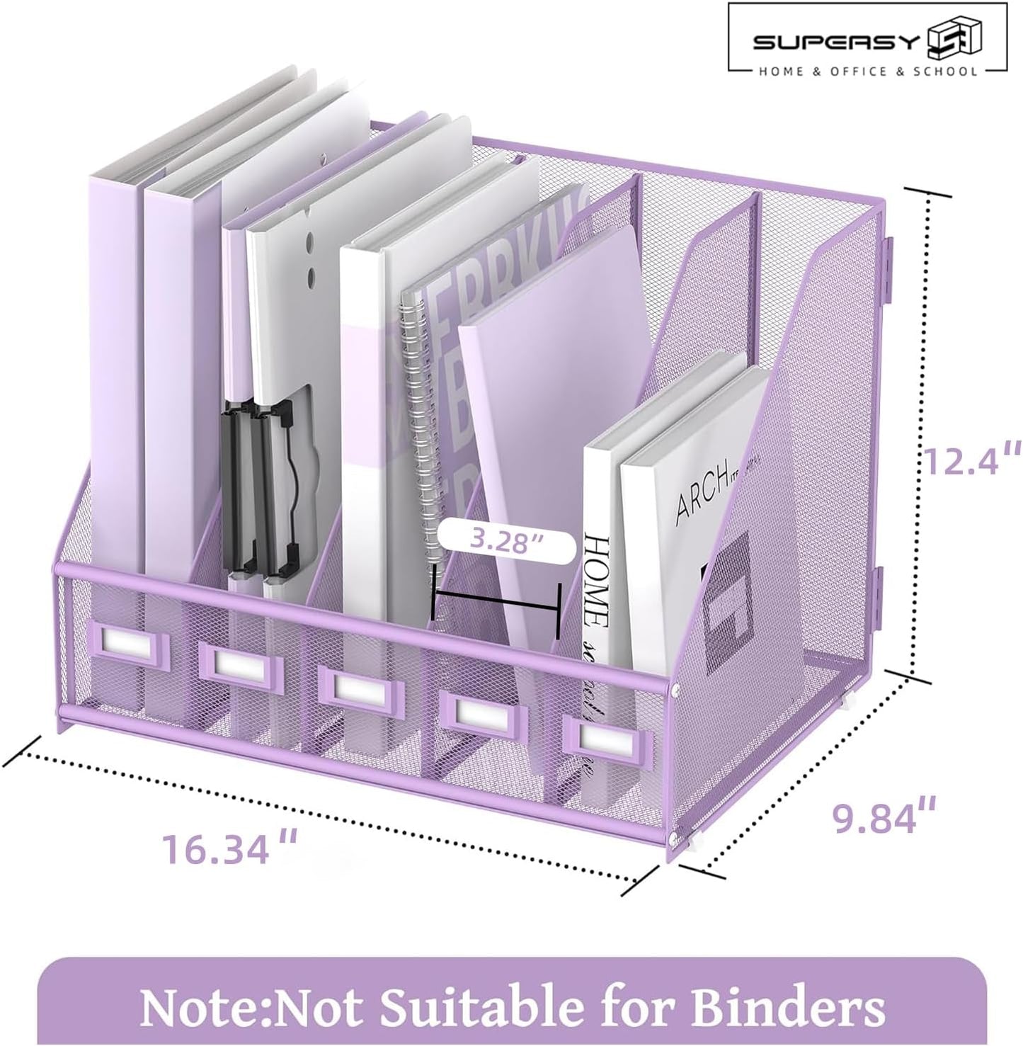 SUPEASY Desk Organizers Metal Desk Magazine File Holder with 5 Vertical Compartments Rack File Organizer for Office Desktop, Classroom, Home Workspace, Black