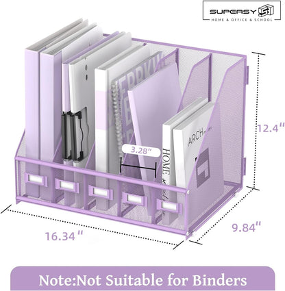 SUPEASY Desk Organizers Metal Desk Magazine File Holder with 5 Vertical Compartments Rack File Organizer for Office Desktop, Classroom, Home Workspace, Black