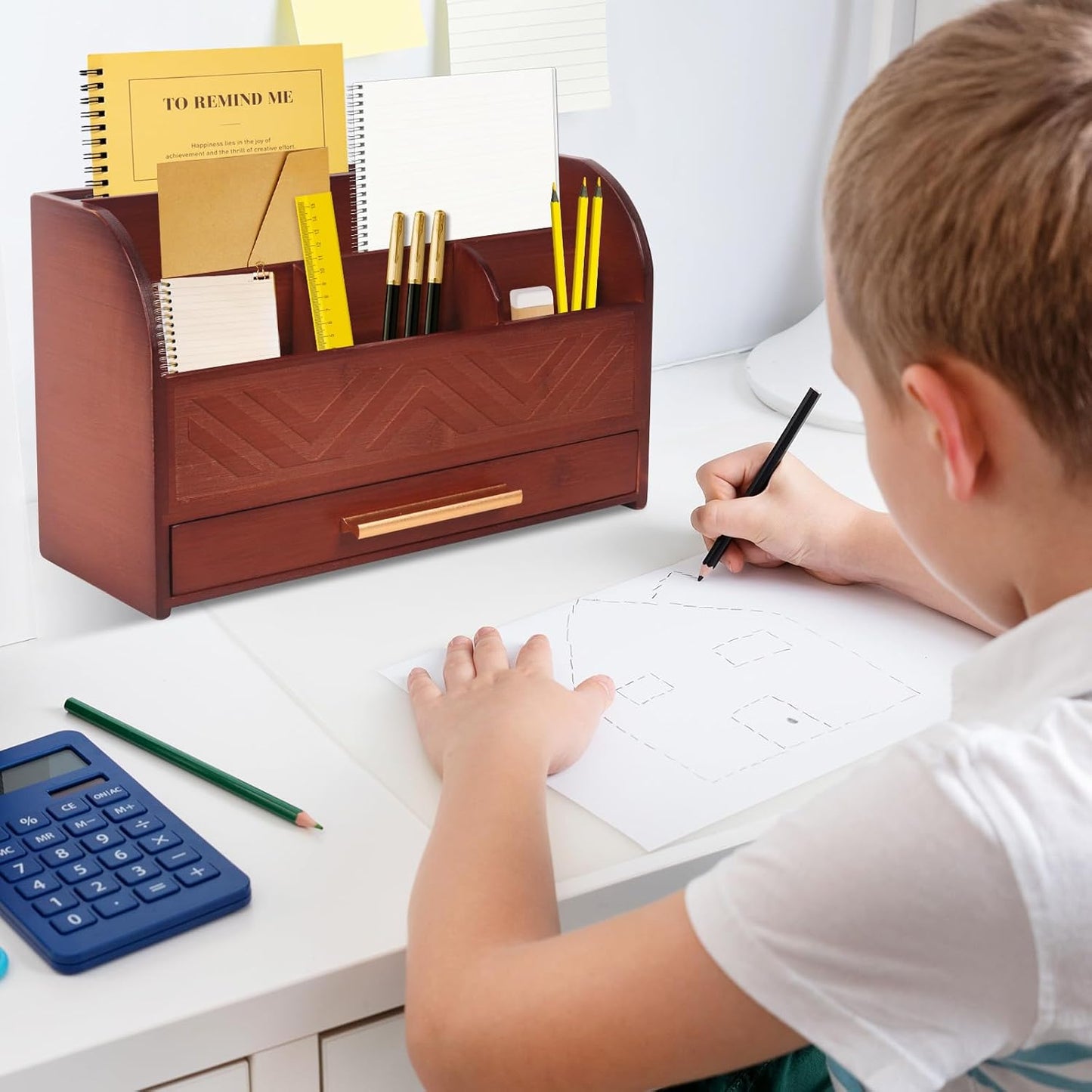 Mail Organizer Countertop Kitchen-White Mail Holder Countertop Drawers Wood Desk Drawer Tabletop Storage Organization Pen Holder Letter Sorter Makeup Organizer for School Home Office Supplies