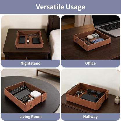 SITHON Valet Tray for Men, Premium PU Leather Catchall Tray Nightstand Organizer for Keys, Wallet, Watch, Phone, Great Christmas Birthday Graduation Father’s Day Gift for Him (Black)