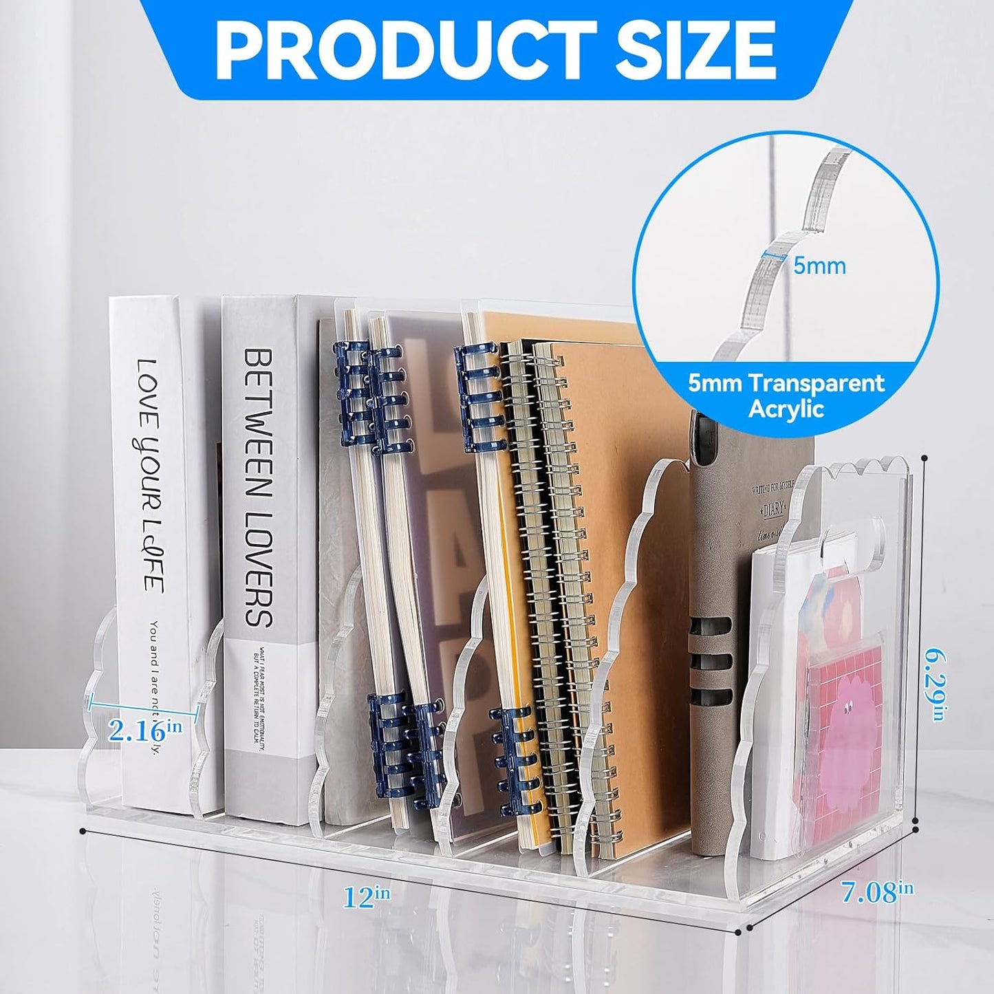 Adevar Clear Acrylic Magazine File Holder 4 Vertical Magazine File Organizer Binder Book Holder for Desk Acrylic Desk Organizer Clear Office Racks & Displays for Office Home Classroom