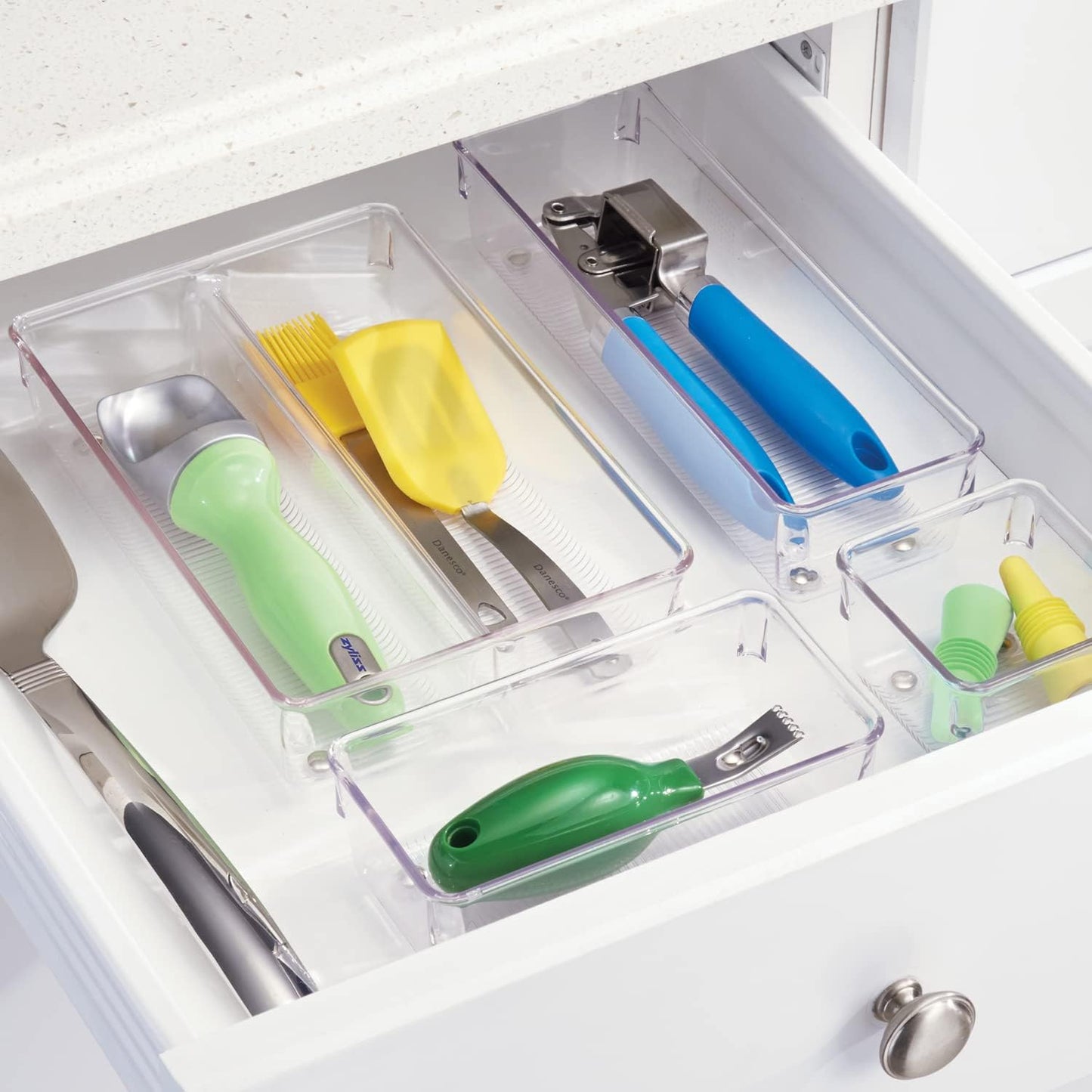iDesign Plastic Drawer Organizer Bins - Storage for Kitchen, Bathroom, and Desk Drawers - Set of 6 - Clear