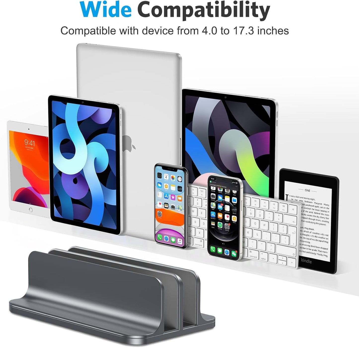 OMOTON Vertical Laptop Stand [Updated 3-Slots Version], Desktop Aluminum Mac Book Stand with Adjustable Dock Size, Fits All Mac Book, Chrome Book and Gaming Laptops (Up to 17.3 inch), Starlight