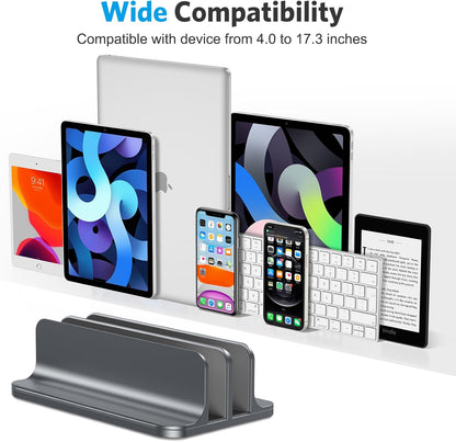 OMOTON Vertical Laptop Stand [Updated 3-Slots Version], Desktop Aluminum Mac Book Stand with Adjustable Dock Size, Fits All Mac Book, Chrome Book and Gaming Laptops (Up to 17.3 inch), Starlight