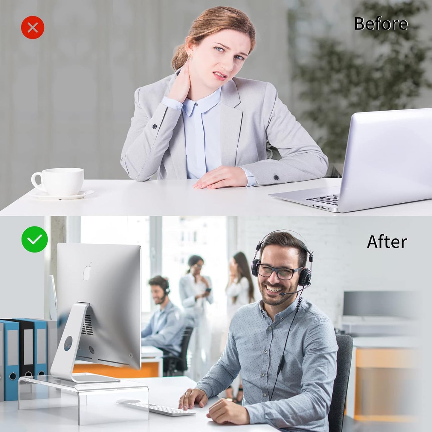 Acrylic Monitor Stand Riser Acrylic Laptop Stand for Desk Clear Computer Monitor Stand for Desk Accessories White Aesthetic Decorations for Office Home iMac Organizer