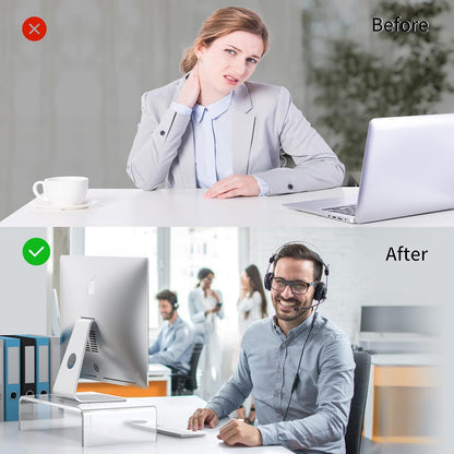 Acrylic Monitor Stand Riser Acrylic Laptop Stand for Desk Clear Computer Monitor Stand for Desk Accessories White Aesthetic Decorations for Office Home iMac Organizer