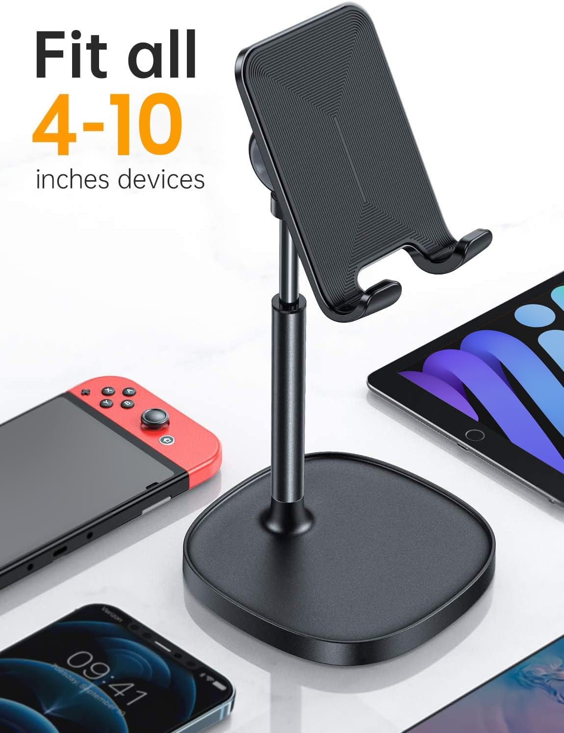 LISEN Cell Phone Stand Phone Holder for Desk Office Decor, Office Desk Accessories Women PC Gaming Essentials iPhone Stand Gadgets Men Gifts for Mom Fit OtterBox Case Switch iPad Air Tablet 4-10 in