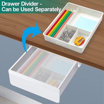 SVNNELP Under Desk Table Drawer Storage Organizer, Slide Out Drawer with 4 Compartments Divider,Pencil Storage Self-Adhesive Tray Under Table (M/Clear Black+White)