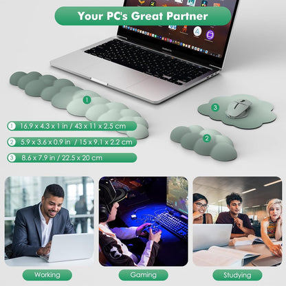MoKo Cloud Wrist Rest, Ergonomic Cloud Keyboard Wrist Rest with Mouse Rest Wrist Pad, Durable Polyester Cloud Arm Rest Wrist Pad for Keyboard and Mouse for Office, Gaming, Computer, Laptop, Green