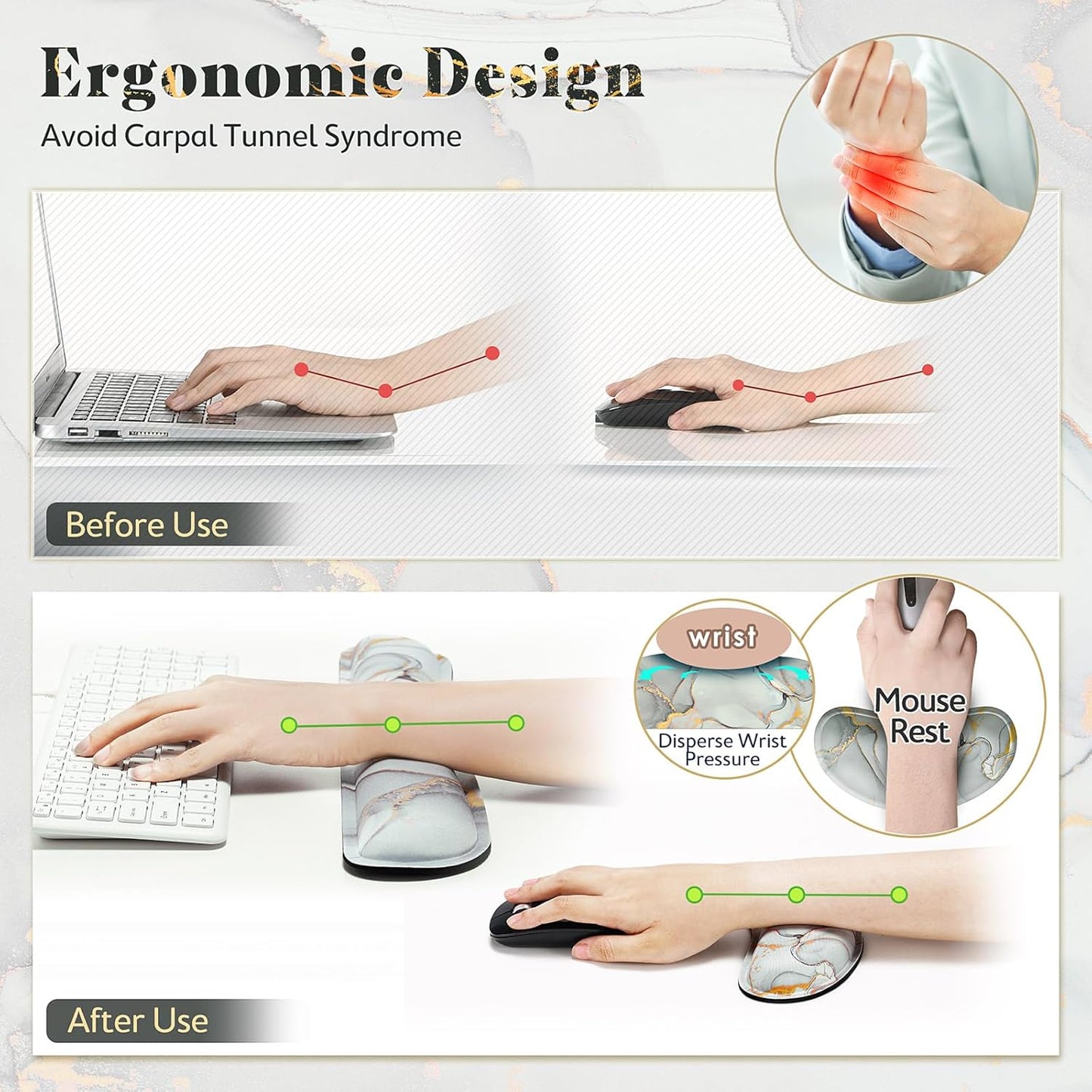 Gimars Upgrade Enlarge Silky and Superfine Fabric Gel Memory Foam Keyboard Wrist Rest Set, Ergonomic Keyboard Mouse Wrist Support for Typing Pain Relief, Comfort for Office, Gaming, Computer