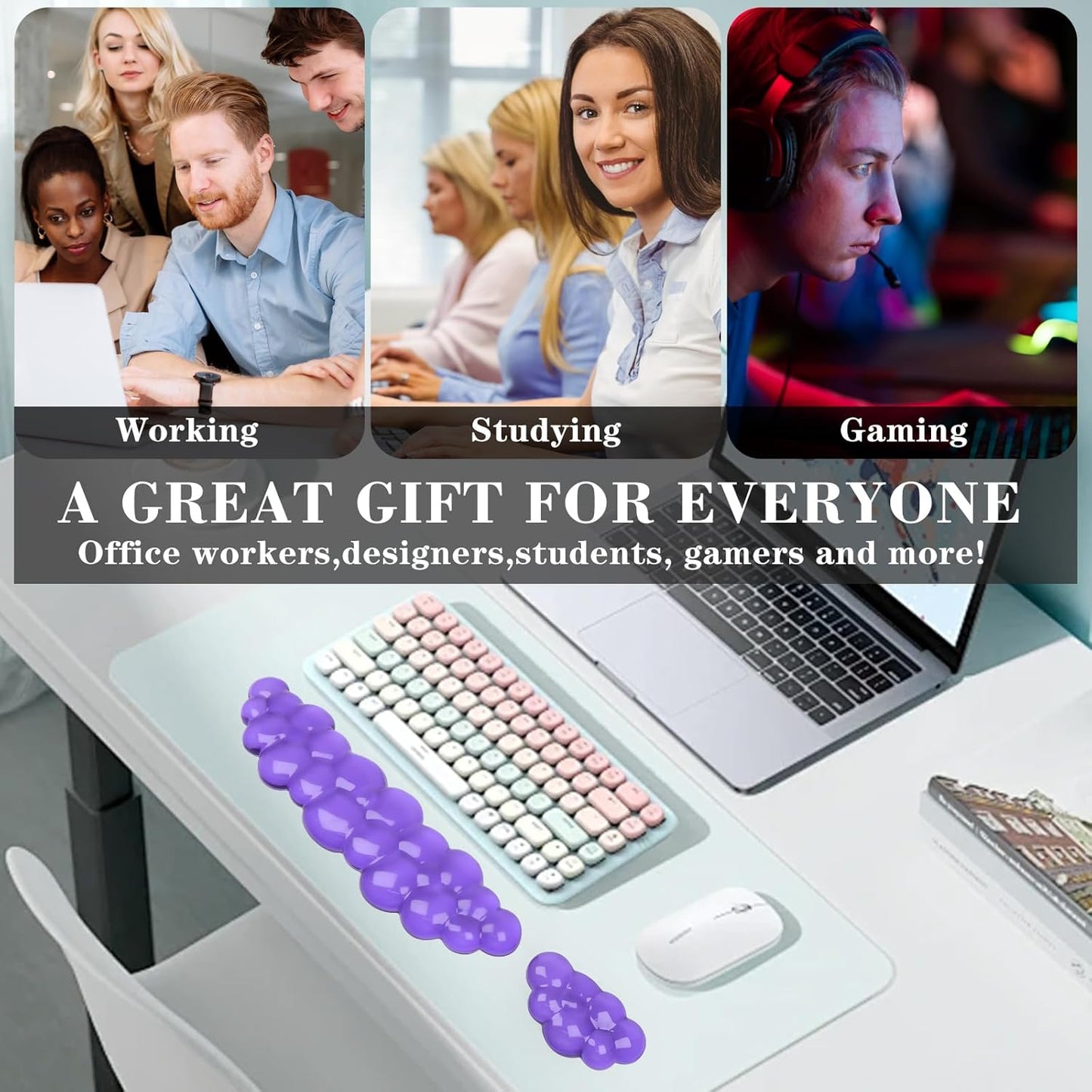 Gel Cloud Keyboard and Mouse Wrist Rest, Cute Wrist Support and Arm Support Keyboard Rest for Keyboard and Mouse Typing Pain Relief，Suitable for Office/Computer/Laptop/Gaming (Pink)